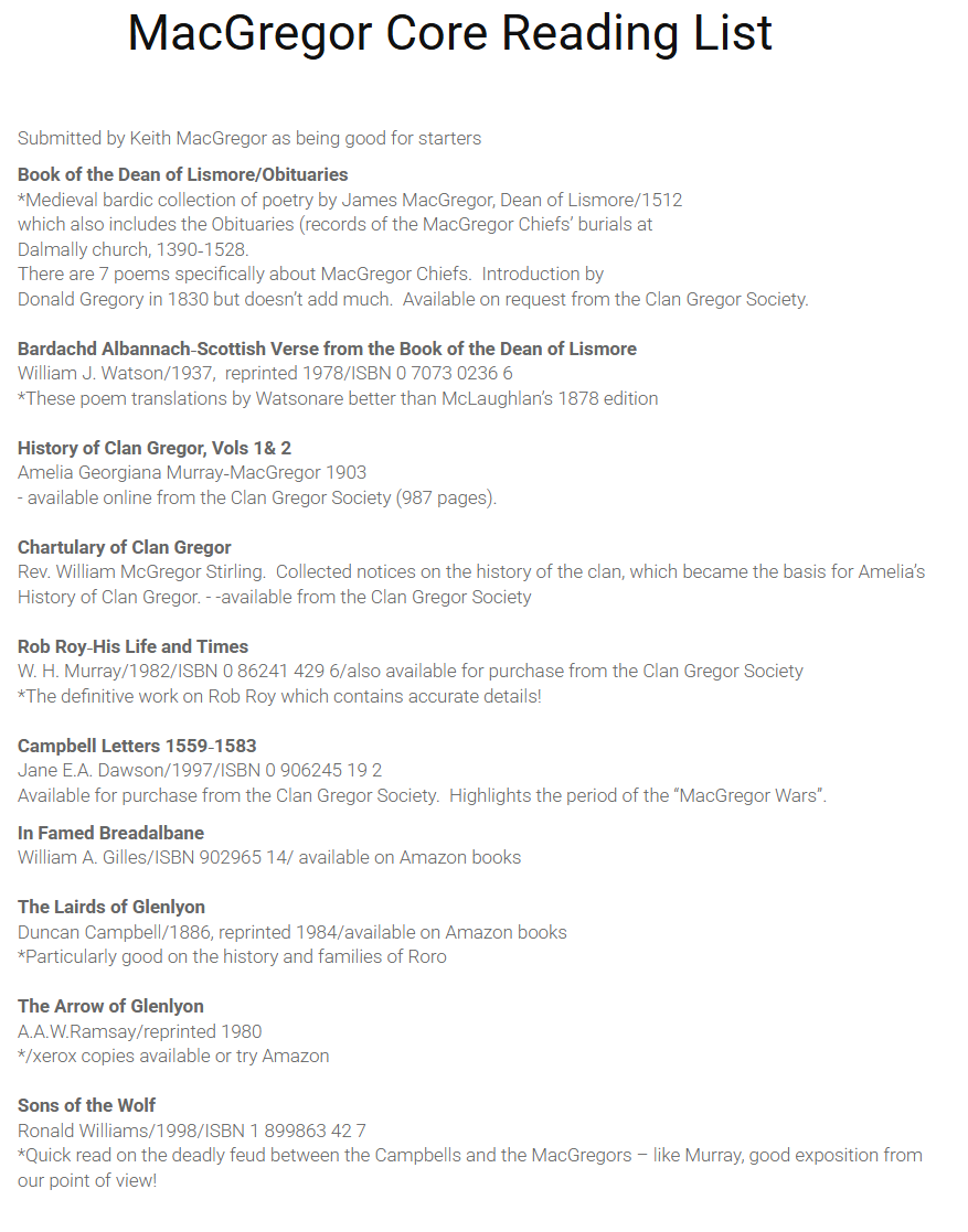 MacGregor Core Reading List